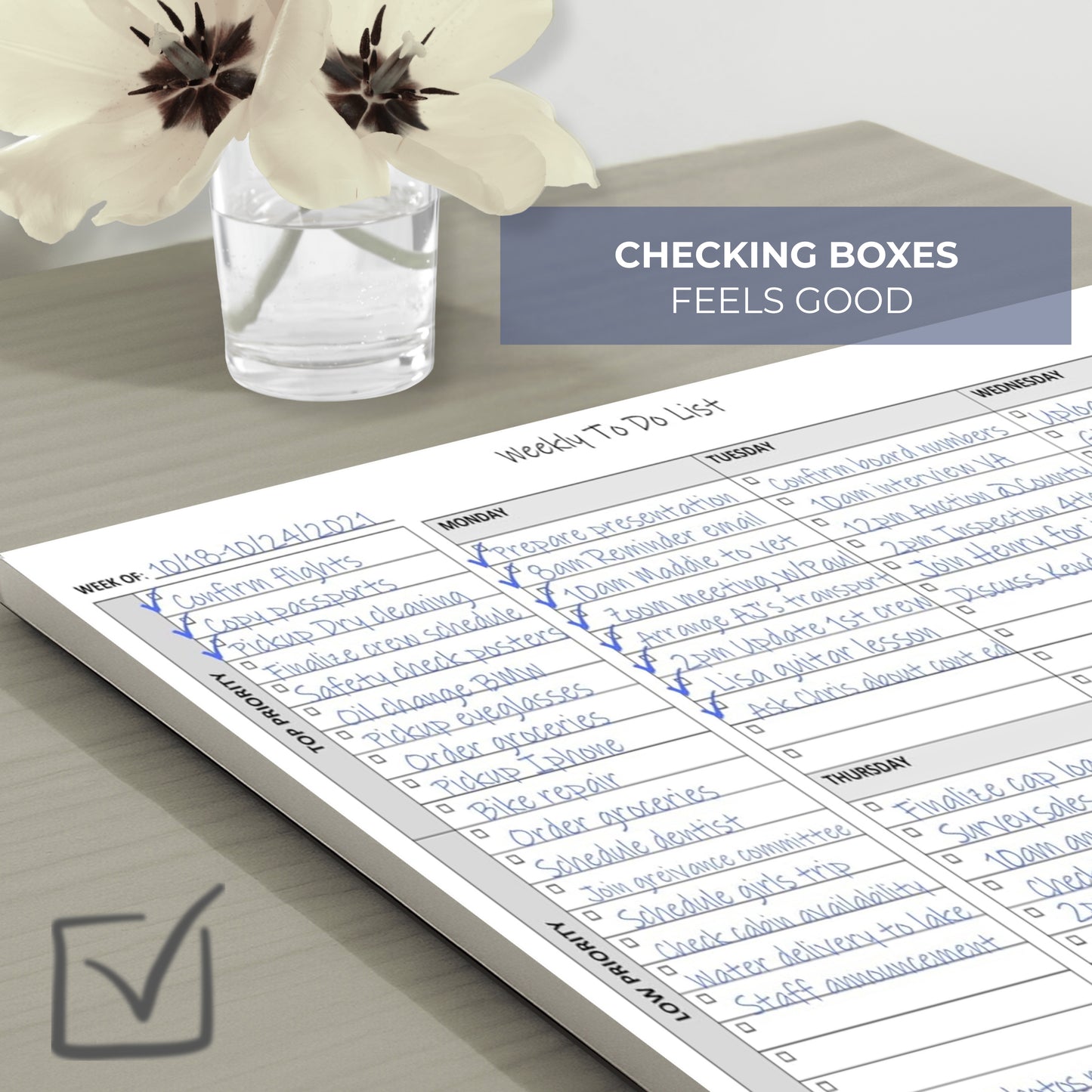 Weekly To Do List Planner Notepad, 60 Page Task Planning Pad with Daily Checklist, Priority To-Do Checkboxes & Notes, Desk Notebook for Office Organization & Productivity, 11 x 8.5
