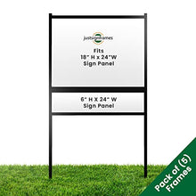 Load image into Gallery viewer, justsignframes Real Estate Yard Sign Metal H Frame (5-pack) w/ Rider - Steel H Frame Yard Stakes, 18&quot; x 24&quot; Yard Sign Stakes, Yard Sign Stands, Open House Signs for Real Estate (1 Main, 1 Rider)
