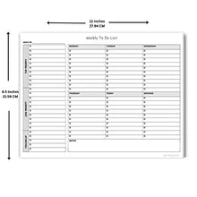 Load image into Gallery viewer, Weekly TO DO List Notepad, 50 Page Task Planner Pad w/Daily Checklist, Priority ToDo Checkbox &amp; Note Sections. Desk Notebook Pad to Organize Office. 11 X 8.5, A4 Sheets. Made in the USA.
