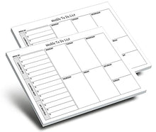 Load image into Gallery viewer, Weekly TO DO List Notepads (2 Pack, 50 Pages Each) Task Planner Pads w/Daily Checklist, Priority ToDo &amp; Note Sections. Desk Notebook Pad to Organize Office. 8.5 X 5.5, A5 Sheets. Made in the USA.
