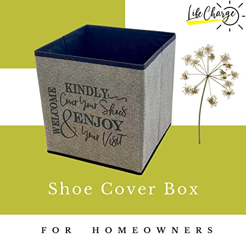 Shoe Covers Box - Welcomes Guests to Please Cover Shoes. Indoor Foldable Storage Bin to Fill w/your Favorite Booties. For Homeowner, Real Estate Agent, Realtor Open House Supplies | 1 Grey & Black
