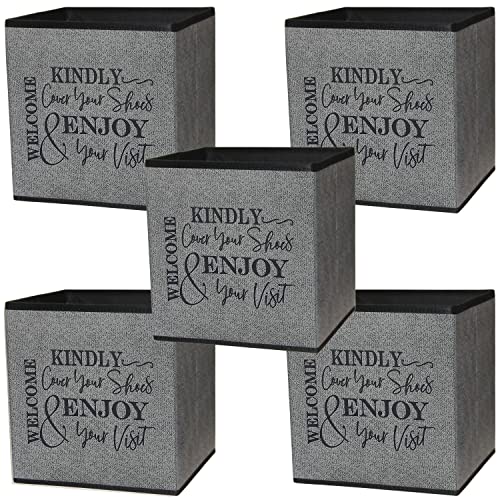 Life Charge Shoe Covers Box - Real Estate Agent Supplies Asking Guests to Please Cover Shoes - Disposable Shoe Bootie Holder For Realtor Listings & Open Houses - Indoor Use | 5 Pack Grey & Black