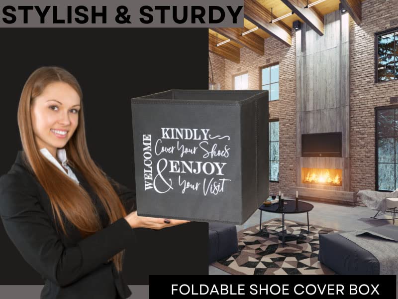 Life Charge Shoe Covers Box - Real Estate Agent Supplies Asking Guests to Please Cover Shoes - Disposable Shoe Bootie Holder For Realtor Listings & Open Houses - Indoor Use | 5 Pack Grey & White