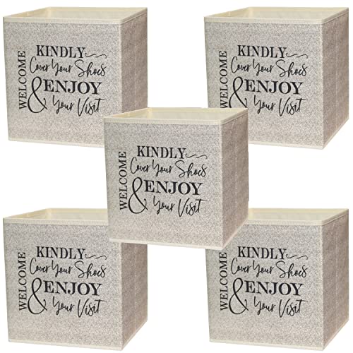 Life Charge Shoe Covers Box - Real Estate Agent Supplies Asking Guests to Please Cover Shoes - Disposable Shoe Bootie Holder For Realtor Listings & Open Houses - Indoor Use | 5 Pack Beige & Black