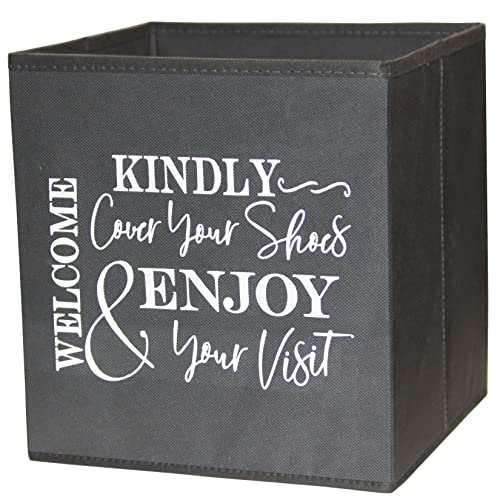 Shoe Covers Box - Welcomes Guests to Please Cover Shoes. Indoor Foldable Storage Bin to Fill w/your Favorite Booties. For Homeowner, Real Estate Agent, Realtor Open House Supplies | 1 Grey & White