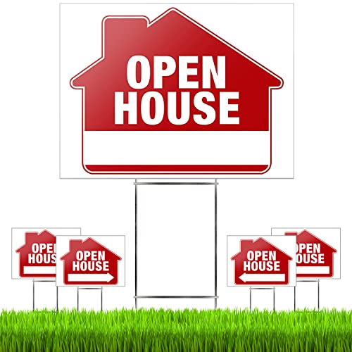 Open House Signs (5 Pack) – Premium LARGE 24” x 18” Open House Signs for Real Estate with Stakes – Professional Double-Sided Realtor Signs with Directional Arrows & Heavy Duty Yard Sign Stakes…