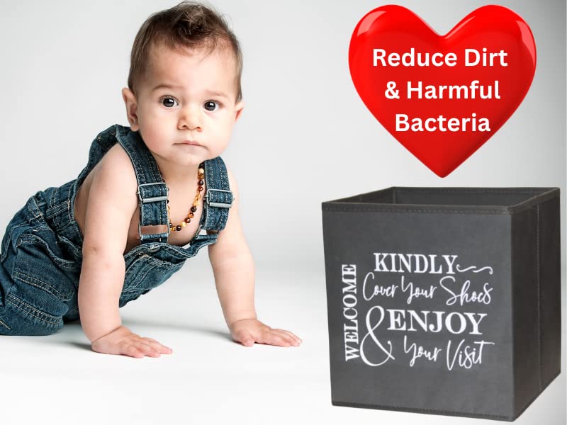 Shoe Covers Box - Welcomes Guests to Please Cover Shoes. Indoor Foldable Storage Bin to Fill w/your Favorite Booties. For Homeowner, Real Estate Agent, Realtor Open House Supplies | 1 Grey & White