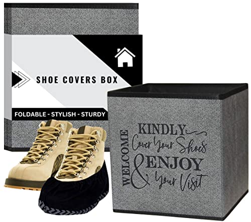 Shoe Covers Box - Welcomes Guests to Please Cover Shoes. Indoor Foldable Storage Bin to Fill w/your Favorite Booties. For Homeowner, Real Estate Agent, Realtor Open House Supplies | 1 Grey & Black