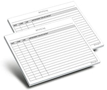 Load image into Gallery viewer, Activity Log Notepads(2 Pack, 50 Pages Each) Planner Pads to List a Task, Action or Contact. A Versatile Work Tool to Track Time &amp; Office Productivity. 8.5 X 5.5, A5 Sheets. Made in the USA.

