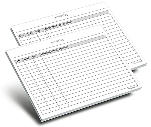 Activity Log Notepads(2 Pack, 50 Pages Each) Planner Pads to List a Task, Action or Contact. A Versatile Work Tool to Track Time & Office Productivity. 8.5 X 5.5, A5 Sheets. Made in the USA.