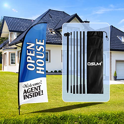 QSUM Open House Signs for Real Estate Agents, Open House Flag with Pole Kit/Ground Stake, Windless Opening Signs Banner for Business