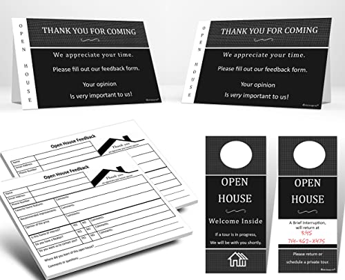 Open House Supplies – Real Estate Sign in Book Guest Registry Notepad to Collect Realtor Leads & Feedback about a Home Sale. Includes Door Hanger & Tent Card. Two-Pack. Life Charge, Made in the USA.