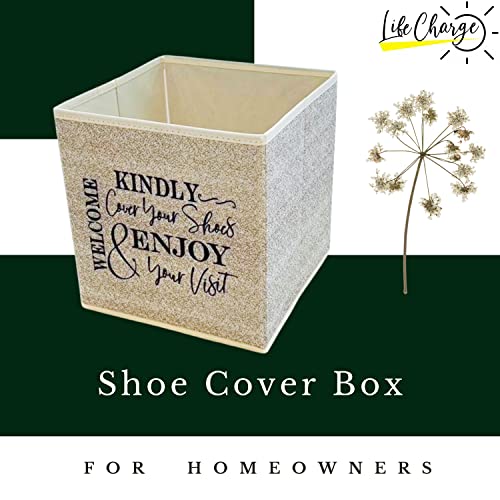 Life Charge Shoe Covers Box - Real Estate Agent Supplies Asking Guests to Please Cover Shoes - Disposable Shoe Bootie Holder For Realtor Listings & Open Houses - Indoor Use | 5 Pack Beige & Black