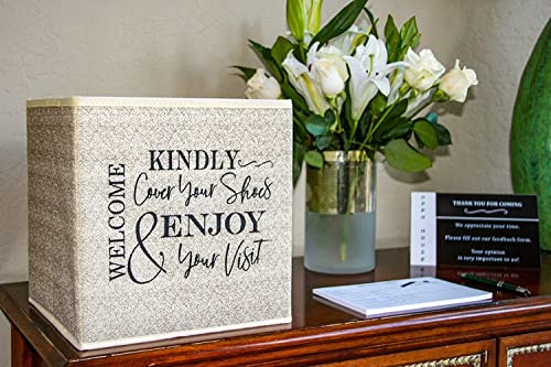 Life Charge Shoe Covers Box - Real Estate Agent Supplies Asking Guests to Please Cover Shoes - Disposable Shoe Bootie Holder For Realtor Listings & Open Houses - Indoor Use | 5 Pack Beige & Black