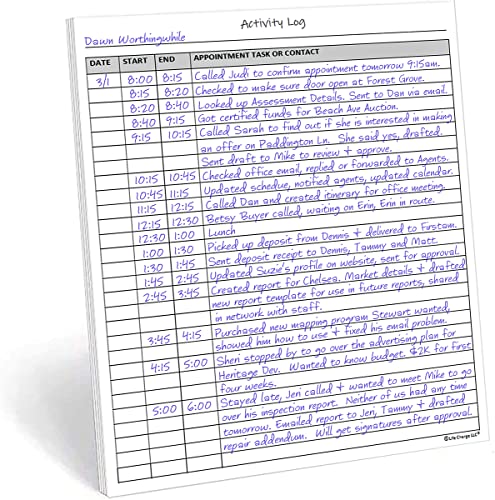 Activity Log Notepad, 50 Page Planner Pad to List a Task, Action or Contact. A Versatile Work Tool to Track Time & Organize Office Productivity. 8.5 X 11, A4 Sheets.