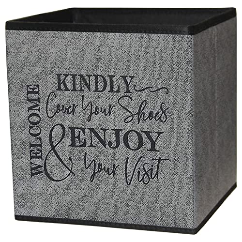 Shoe Covers Box - Welcomes Guests to Please Cover Shoes. Indoor Foldable Storage Bin to Fill w/your Favorite Booties. For Homeowner, Real Estate Agent, Realtor Open House Supplies | 1 Grey & Black