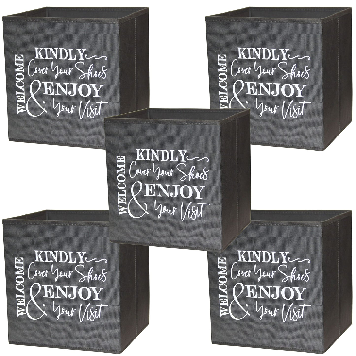 Life Charge Shoe Covers Box - Real Estate Agent Supplies Asking Guests to Please Cover Shoes - Disposable Shoe Bootie Holder For Realtor Listings & Open Houses - Indoor Use | 5 Pack Grey & White